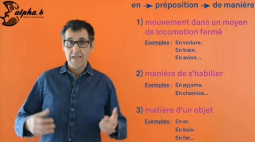 préposition en matière